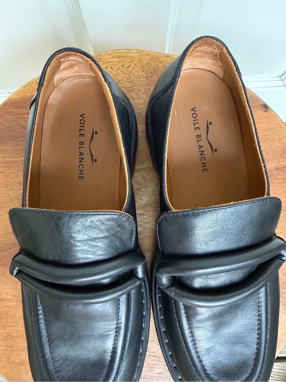 VOILE BLANCHE ELAIZA PLATFORM LOAFERS Black Cowhide Leather Classic Chunky - Picture 4 of 9